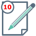 icon of paper with pencil and a red 10 in a circle at top left.
